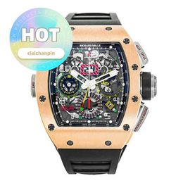 Reloj de pulsera con movimiento RM para hombre, Rm11-02, oro rosa de 18k, calendario, mes, zona horaria doble, lujo famoso, Rm1102