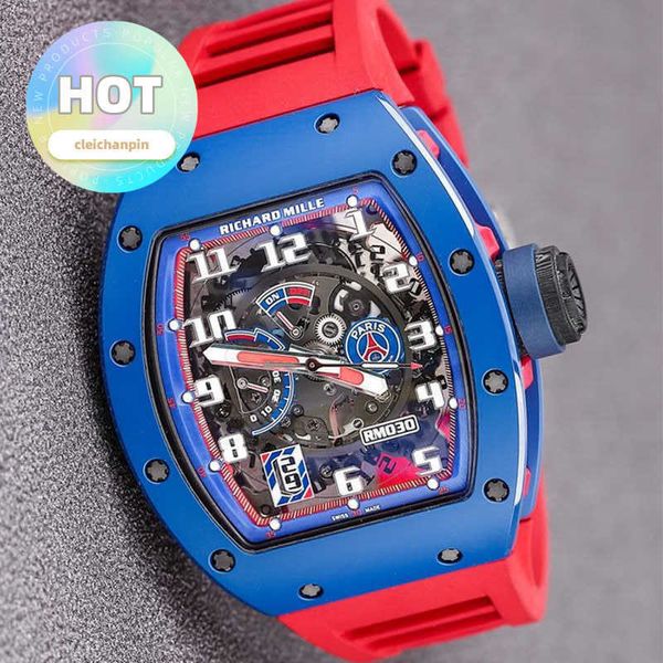 Montre-bracelet à mouvement RM, en céramique bleue, rouge, cadran limité, 42.7x50mm, avec assurance, tendance RM030