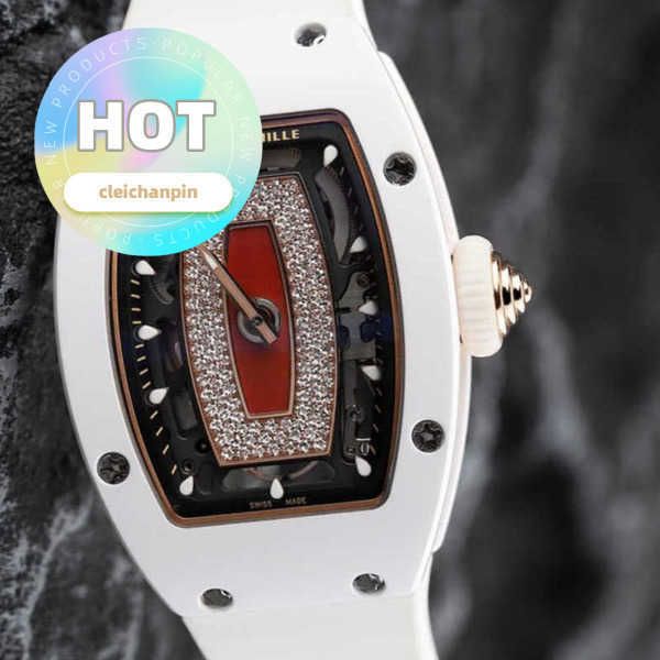 Reloj de pulsera con movimiento RM, Rm07-01, labio rojo, lado de cerámica blanca, placa de oro rosa, cara completa con diamante