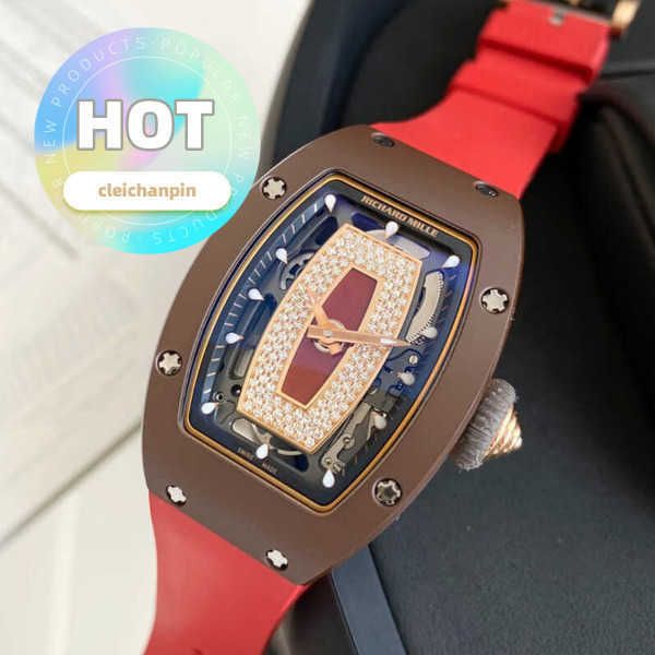 Reloj de pulsera con movimiento RM Rm07-01 serie para mujer Rm0701 oro rosa café cerámica labio rojo moda ocio negocios