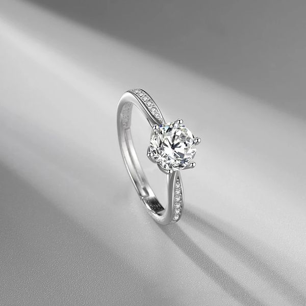 Chaude S925 en argent Sterling de haute qualité Mossang Six broches diamant Couple bague de mariage ouverture romantique réglable femme bijoux