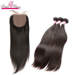 Cierre de base de seda con 3 paquetes de cabello virgen Recto sedoso Cabello humano 100% Remy Cuero cabelludo falso Cierre de encaje Nudos ocultos Parte libre con cabello de bebé Slay Greatremy Oferta Tiktok