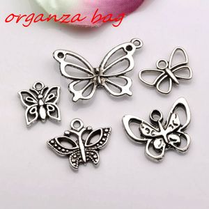 100 stcs antieke zilveren legering vlinder charme hangers voor sieraden maken doe -het -zelf accessorie