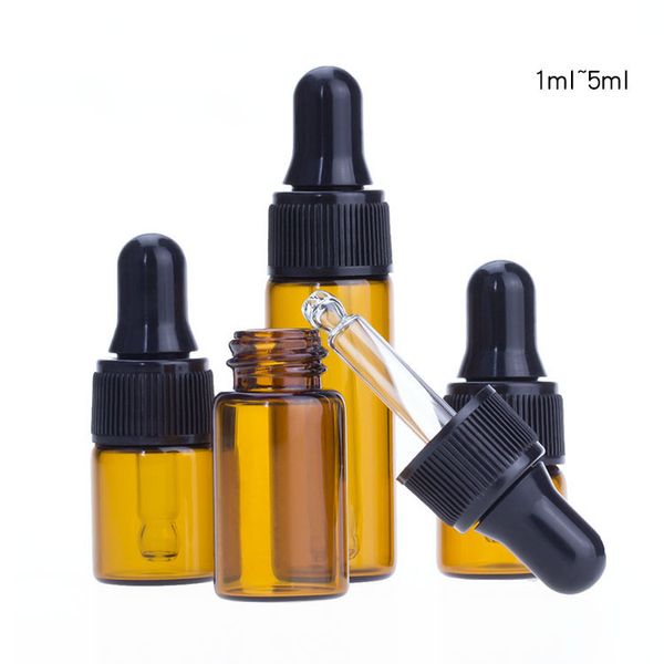 Vente Flash Flacons compte-gouttes en verre ambré de 1ml, 2ml, 3ml, 5ml, 1000 pièces, bouteille d'huile essentielle, petits flacons de parfum, bouteille de stockage d'échantillon, livraison gratuite