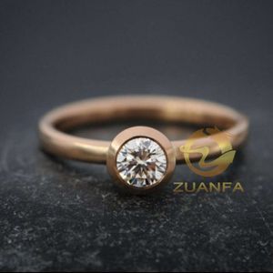 Hot Koop 10k 14k 18k Solid Gold Ring 1Ct Bezel Setting Moissanite Diamond Ring Luxe moissanite verlovingsring voor vrouwen