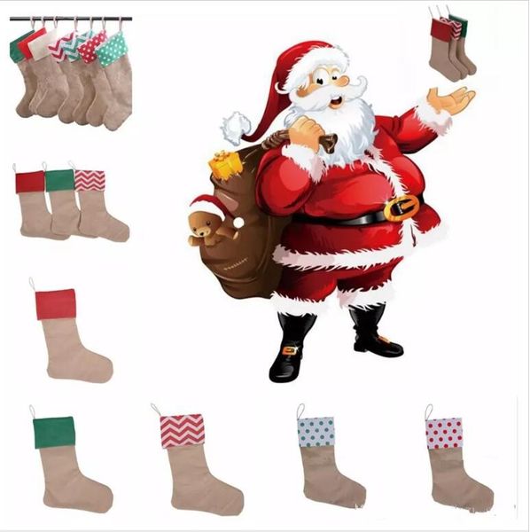 Gran oferta, bolsas de regalo de medias navideñas de lona de 12x18 pulgadas, bolsas de calcetines decorativas para decoración navideña de lona