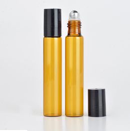 Hot Koop 1200 stks / partij 10ml Amber Glass Roll on fles met roestvrijstalen rollerbal etherische oliën bruin parfumflessen LX5835