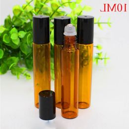 Vente chaude 1200pcs / lot 10 ml Rouleau en verre ambre sur bouteille avec baule à rouleau en acier inoxydable Huiles essentielles de parfum brun dhl shi agja gratuit