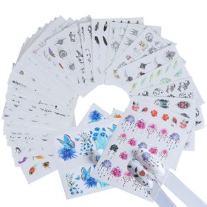 Hot Koop 120 stks / partij Nail Sticker Zomer Kleurrijke Designs Water Transfer Decals Sets Bloem / Veer Nail Art Decor Schoonheid Tips