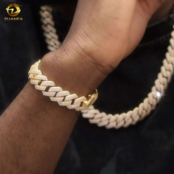 Vente chaude 13 mm Chaîne cubaine plaquée VVS Gra Moisanite Iced Out Collier Bracelet Bracelet Bijoux Colliers