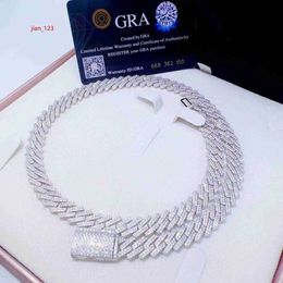 Vente chaude 15 mm Bracelet Moisanite Men Silver Cuban Link Chain Pass Tester Diamond Gra VVS Collier cubain Moisanite