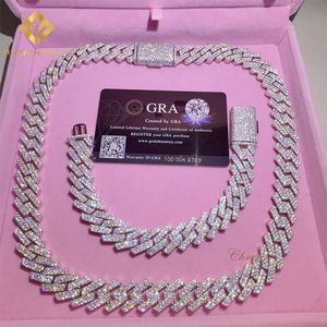 Bracelet en moissanite pour hommes, 15mm, en argent, chaîne à maillons cubains, testeur de diamant, GRA VVS, collier cubain, offre spéciale