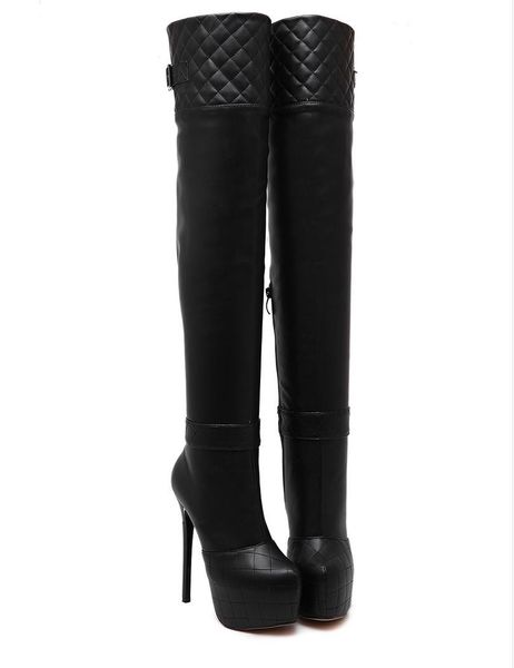 Hot Sale-16cm Sexy muslo botas altas diseñador de lujo mujer botas sobre la rodilla tamaño 34 a 40