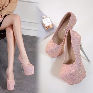 Hot Sale-16cm Ultra Hoge Hak Peep Toe Platform Pumps Bruidsmeisje Trouwschoenen Lavendel Roze Zwart Maat 35-40