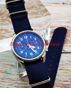 1858 Japan Quartz ChronogrPh Mens Horloge Roestvrijstalen Case Stof Nylon Strap Stopwatch Blue Dial Gents New Polshorloge U0114086