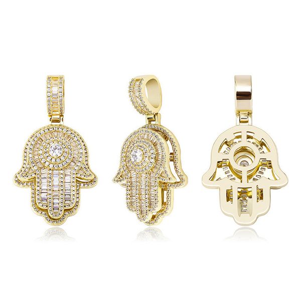 Vente chaude 18K Plaqué Or Main Pendentif Collier Avec 4MM Chaîne De Tennis Top Qualité Micro Pave Glacé Cubic Zirconia Hip Hop Bijoux