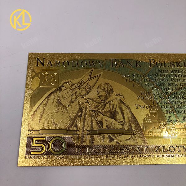 Vente chaude 1pc de bonne qualité Poland Banknotes Colorful 50 Bill Pln Gold Notes en 24K Gold plaquée Replica for Collection
