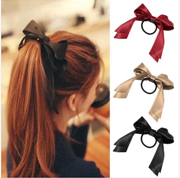 Vente chaude Femmes Satin Ribbon Bow Band Band Rope Scrunchie Ponytail Solder, mode 8 Color, 20pcs