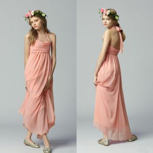 Vente chaude 2016 Dernières En Mousseline De Soie Halter Empire Junior Robes De Demoiselle D'honneur Pas Cher Dos Nu Plis Etage Longueur Robe De Soirée De Mariage EN6232