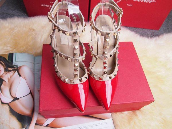 Venta caliente-2017 moda remaches niñas sexy zapatos puntiagudos zapatos de baile zapatos de boda sandalias de doble correa