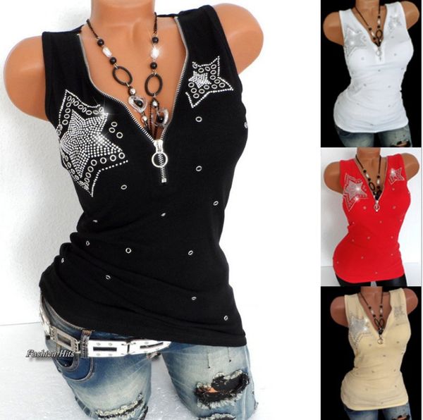 Offre spéciale 2018 été mode femmes col en v t-shirt diamant imprimé femmes sans manches solide mince gilet débardeur vêtements