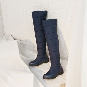 Vente chaude- 2019 noir bleu femmes compensées talons sur le genou bottes de neige femme hiver dames plate-forme cuissardes filles chaussures