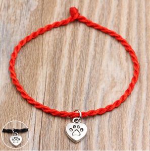 Mode Hart Pootafdrukken Charms Rode Thread String Armband Lucky Handgemaakte Touw Armband Voor Vrouwen Mannen Sieraden Lover Paar