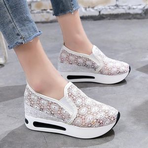 Hot Sale-2019 Nieuwe Vrouwen Casual Platform Schoenen Kant Hoge Hakken Schoenen Wiggen Dames Sneakers Hoogte Verhogen