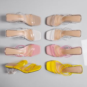 Vente chaude-2019 Été Nouveau Transparent PVC Pantoufles Femmes Chaussures En Cuir En Plein Air Cristal Talon Sandales Femme Bonbons Couleurs Chaussures Femme