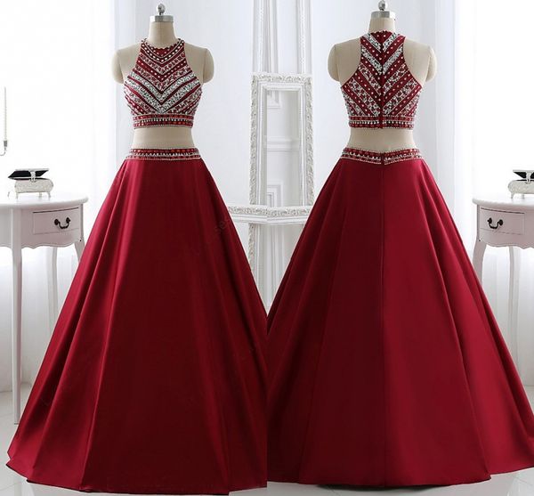 Vente chaude deux pièces robes de bal rouge brillant avec des robes de fête en strass