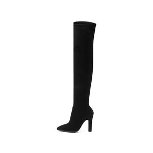Vente chaude-2019 femmes bottes tissus extensibles sur les bottes au genou bout pointu automne chaussures minces talons hauts dames taille 34-43