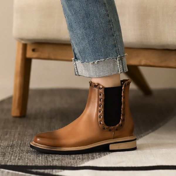 vente-2020 Hot automne et l'hiver britannique rétro de faire les vieilles bottes sauvages femme avec une faible bottes rondes simples tissés en coton rembourré chaussures