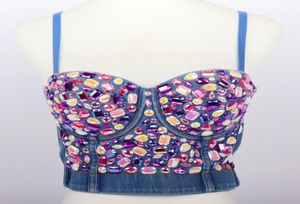 Vente chaude 2020 mode Denim strass camisole femmes Corset Bustier soutien-gorge boîte de nuit fête sexy haut sans dossier gilet grande taille Jean haut court 1346151