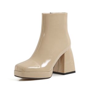 Vente Flash Bottines en cuir véritable pour femme, chaussures à talons extrêmement hauts, bout carré, noires et blanches, nouvelle collection 2020