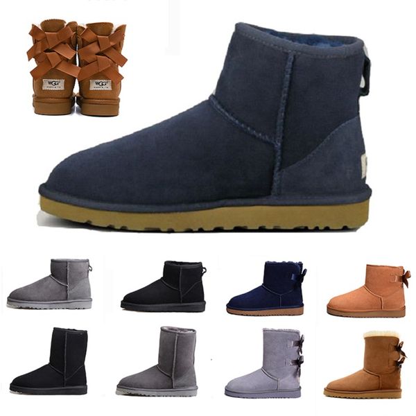 Vente chaude-2020 neige hiver chaud bottes en cuir femmes gris classique s'agenouiller demi longue botte cheville noir gris châtaigne Bailey arc femmes fille marron