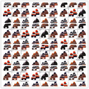 Gorros de béisbol de fútbol de clima frío de invierno bordados de alta calidad 32 sombreros de punto del equipo MACK Orange Sport Skull Caps American Pom