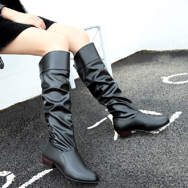 Gran oferta 2020, Botas de invierno para mujer, Botas largas hasta la rodilla, zapatos de moda de cuero para mujer, zapatos cómodos sin cordones para mujer, Botas para mujer