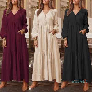 Offre spéciale 2020 ZANZEA femmes Maxi bohème robe décontracté plissé poches boutons col en V fête Vestidos dames coton longue tunique robes