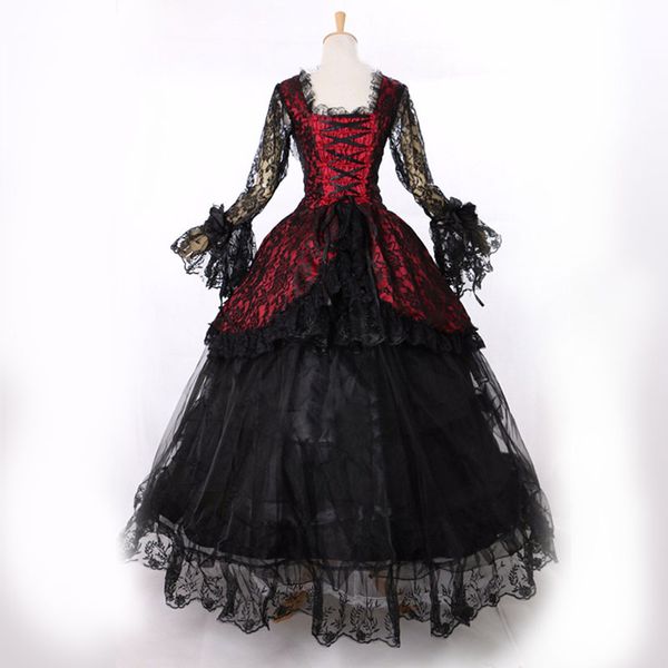 Gran oferta 2023 vestido negro de manga larga de encaje gótico victoriano para banquete vestido negro de María Antonieta del siglo XVIII para mujer