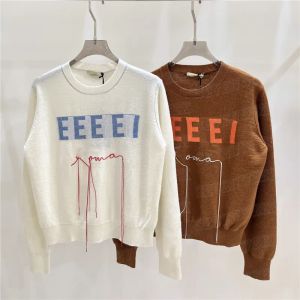 Gran oferta 2023, suéter de manga larga con cuello redondo y estampado de letras informales a la moda para mujer, suéter de punto con diseño bordado