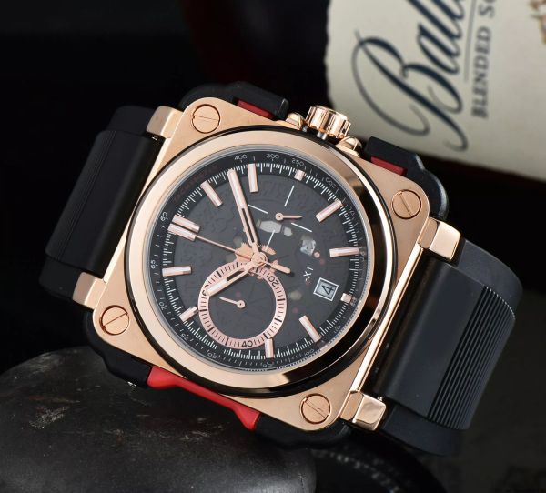 Vente chaude 2023 Nouvelles montres Bell Global Limited Edition en acier inoxydable Chronographe d'affaires Ross Luxe Date Mode Casual Quartz Montre pour hommes Bracelet de montre en caoutchouc a010