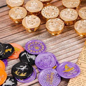 Hot Sale 25mm Happy Halloween Wax Seal Stamps Witch Broom Skull Bat pompoen afdichtingstempel Kop voor Halloween -plakboeking