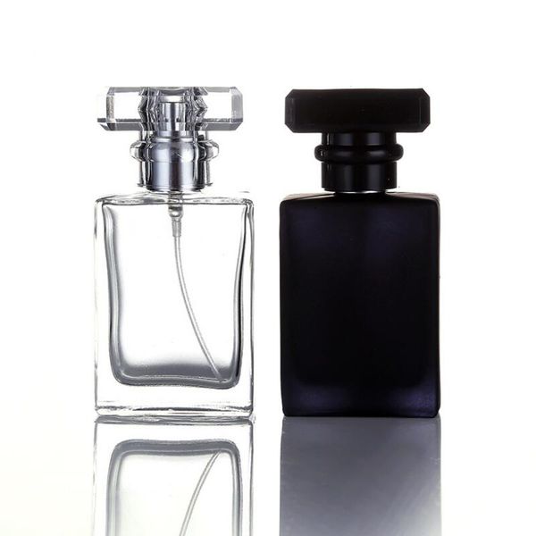 Vente chaude 30 ml Clair Noir Portable Verre Parfum Vaporisateur Bouteilles Vide Cosmétique Conteneurs Avec Atomiseur Pour Voyageur LX7312