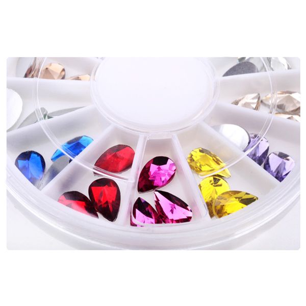 Offre spéciale 36 pièces/ensemble paillettes goutte d'eau Nail Art décoration strass roue 5X8mm 3D Design charme ongles conseils pierres précieuses accessoire