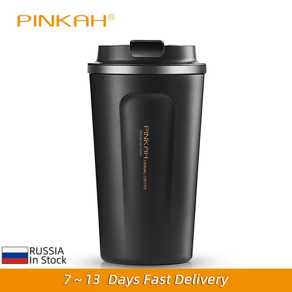 Venta caliente 380 510 ml 304 Taza termo de acero inoxidable Taza de café de viaje con tapa Botella de agua del coche Frascos de vacío Thermocup para regalo 201029