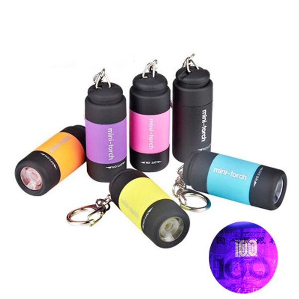 Vente chaude 395nm ultraviolets UV Violet Mini lampe de poche LED de charge USB Fausse détection Key Light éclairage portable