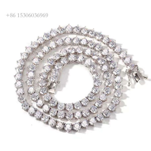 Offre spéciale 3Mm 4Mm 3 broches plaqué or Sterling Sier VVS Moissanite diamant chaîne de Tennis Bracelet collier