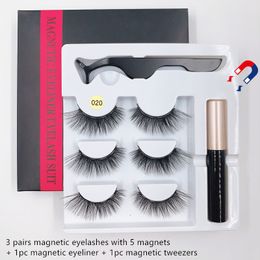 HOT Vente 3Pairs / set Cils magnétiques Faux-Cils + Liquid Eyeliner + brucelles maquillage des yeux mis aimant 3D Faux cils sans colle garantie
