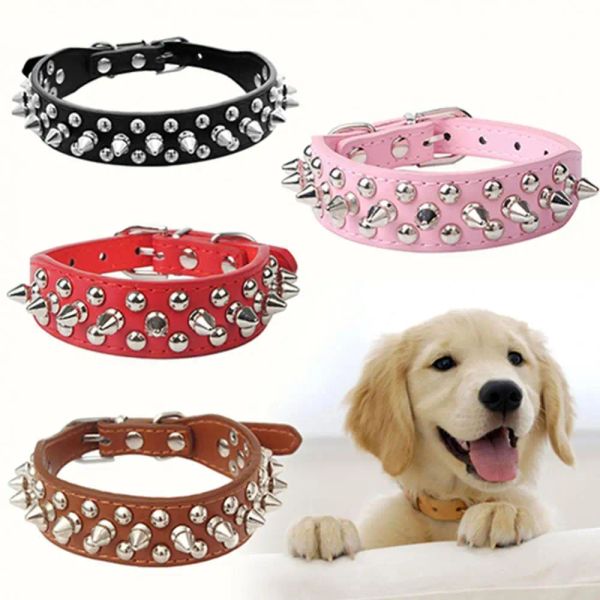 Vente chaude 4 couleurs 2,5 cm de largeur PU en cuir collier de compagnie de compagnie pointes rond colliers pour chiens pour petits chiens moyens xs / s / m / l 1pcs