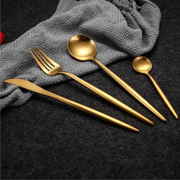 Venta caliente 4 PCS / Set Pure Gold Vajilla europea Cuchillo 304 Acero inoxidable Cubiertos occidentales Cocina Vajilla de comida Juego de cena 201116